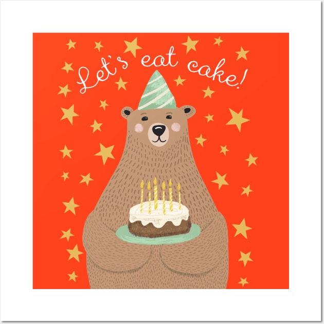 Let's eat Cake! Birthday Bear Wall Art by SWON Design